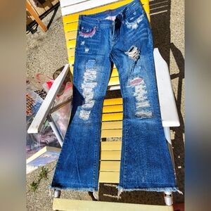 RARE Y2K American Eagle Jeans with pink stitching detail PERFECT CONDITION size4